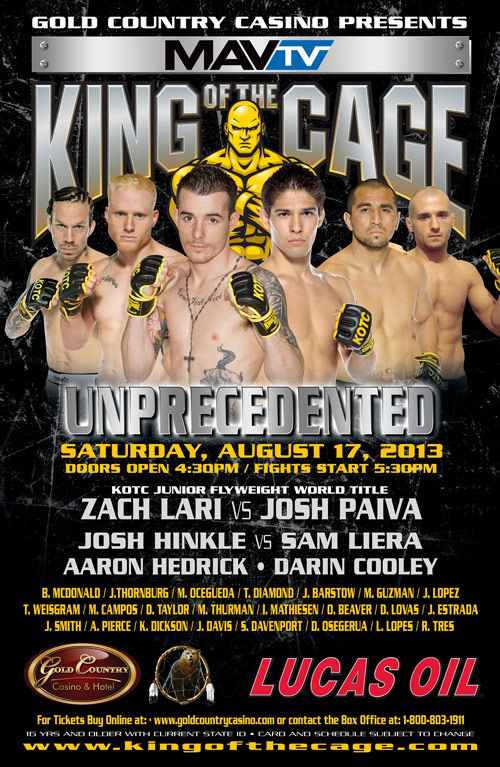 King of the Cage Presents “Unprecedented” at Gold Country Casino