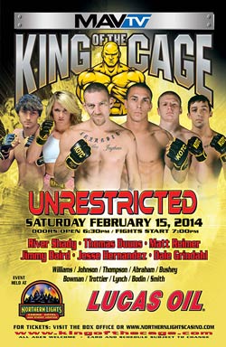 King of the Cage Presents “Unrestricted” February 15 at Northern Lights Casino