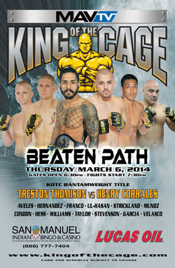 King of the Cage Presents “Beaten Path” at San Manuel Bingo & Casino on March 6th