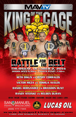 King of the Cage Returns to San Manuel Indian Bingo & Casino October 2nd for “Battle for the Belt”