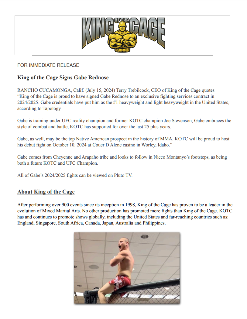 KOTC signs Gabe Rednose