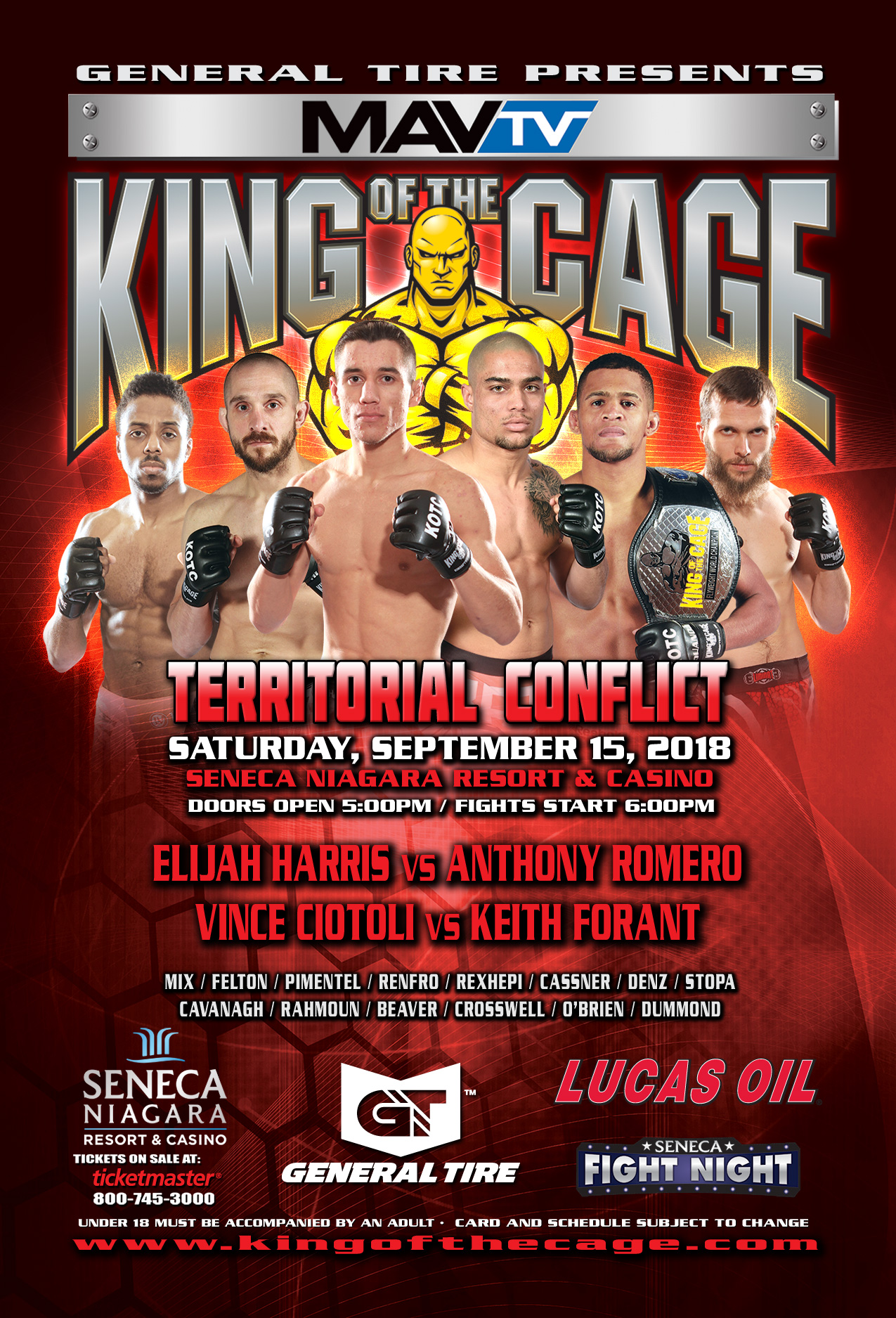 King of the Cage Returns to Seneca Niagara Resort & Casino on September 15 for “TERRITORIAL CONFLICT”