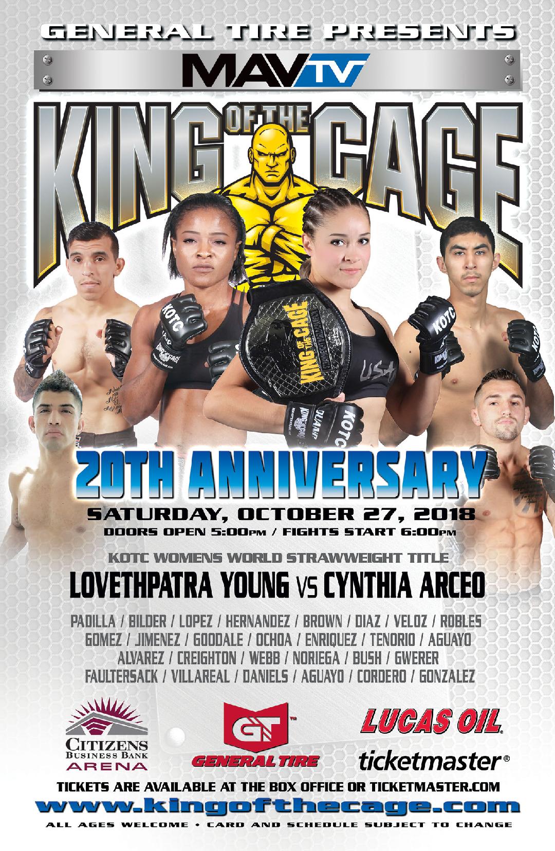 King of the Cage Returns to Citizens Business Bank Arena on October 27 for “20TH ANNIVERSARY”