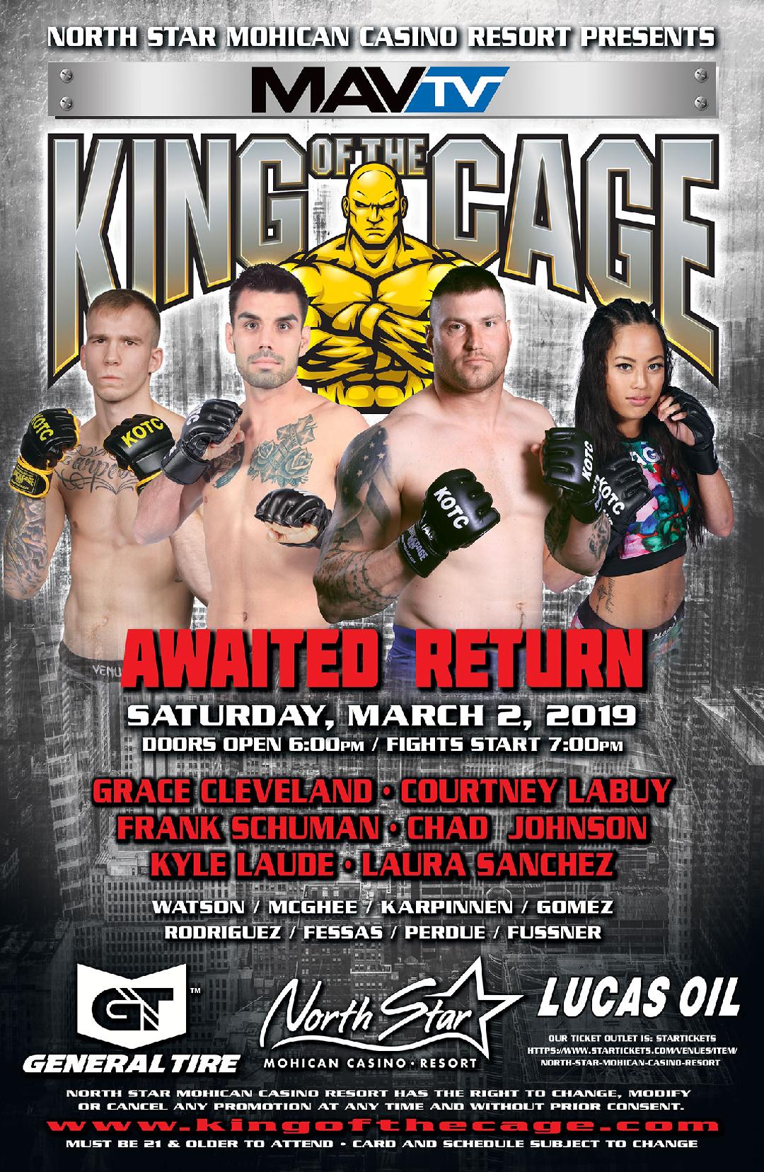 King of the Cage Debuts at North Star Mohican Casino Resort on March 2 with “AWAITED RETURN”