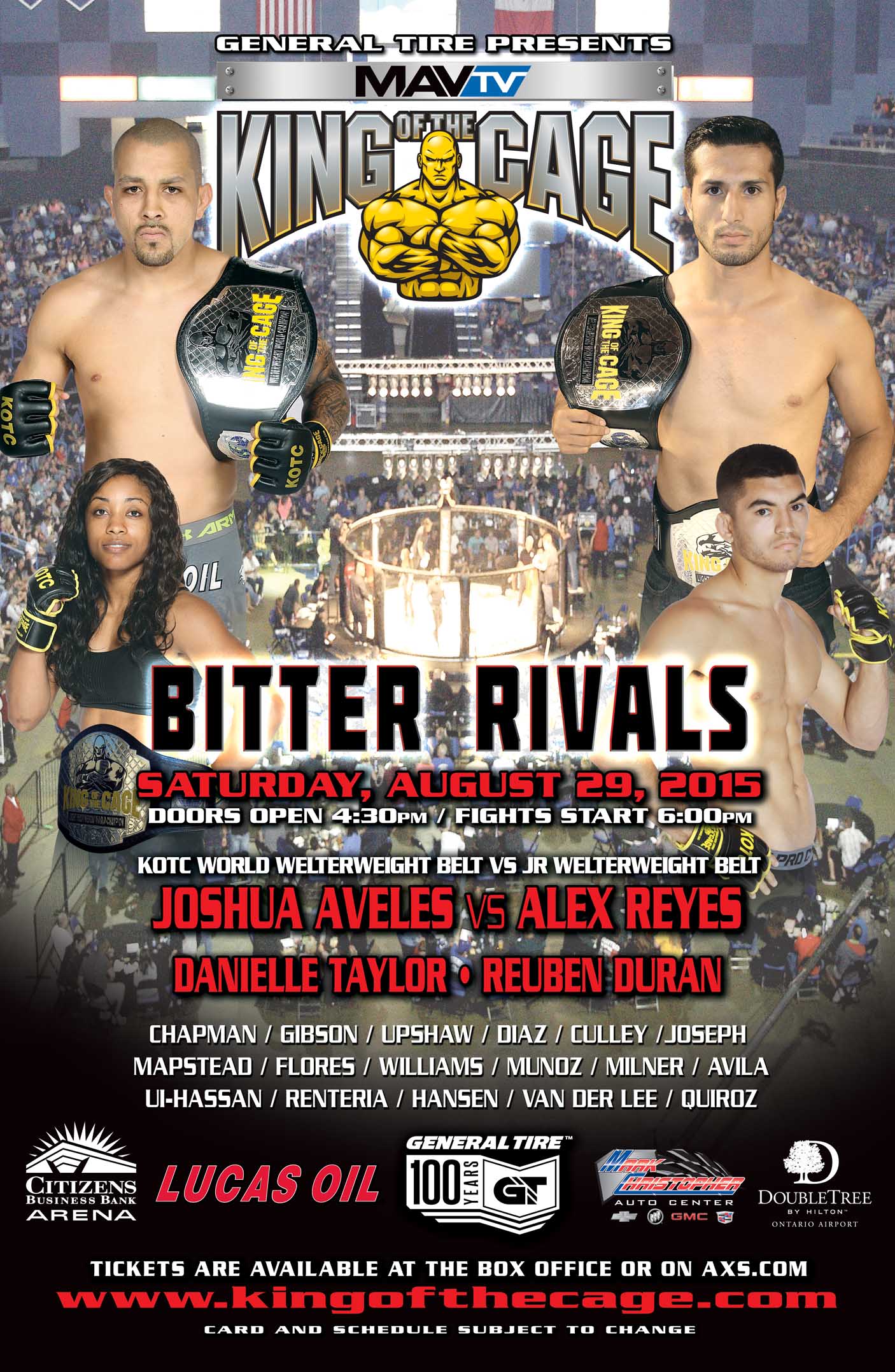 King of the Cage Presents “BITTER RIVALS” at Citizens Business Bank Arena on August 29 for a Live Televised Broadcast King of the Cage