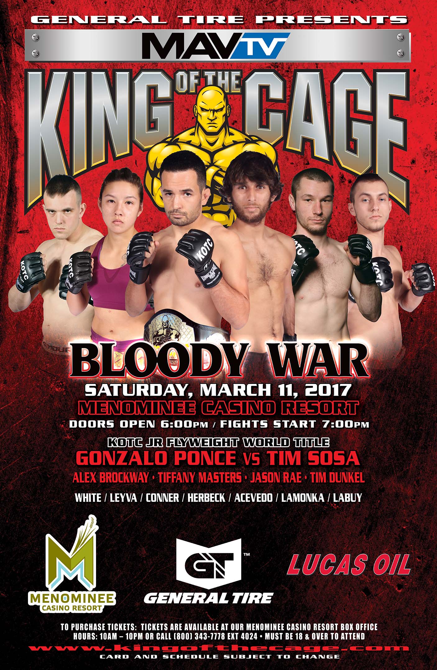 King Of The Cage Returns To Menominee Casino Resort On March 11 For “BLOODY WAR”