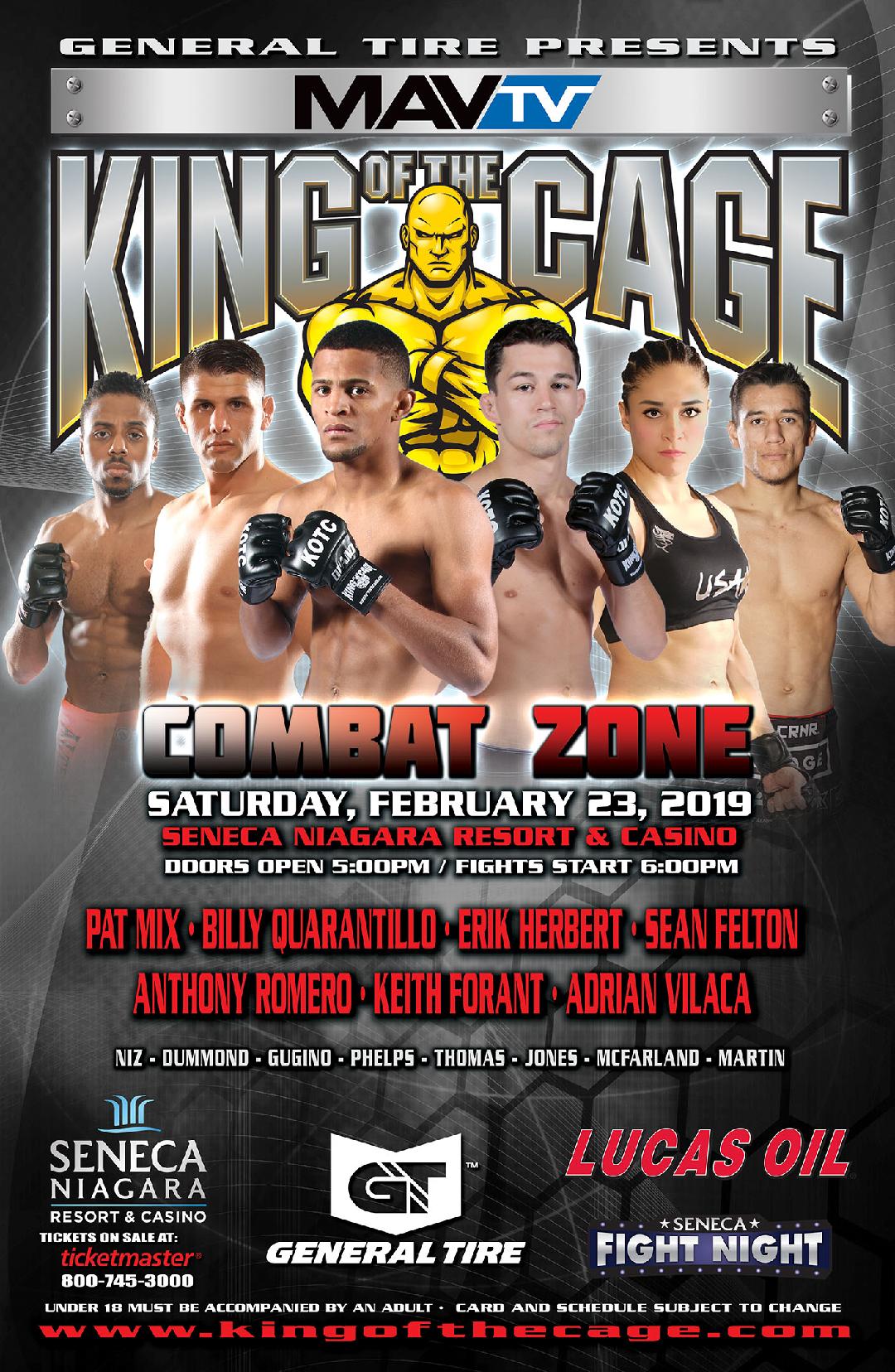 King of the Cage Returns to Seneca Niagara Resort & Casino on February 23 “COMBAT ZONE”