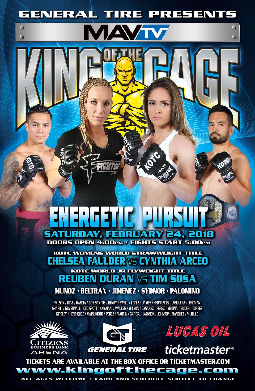 King of the Cage Returns to Citizens Business Bank Arena on February 24 for “ENERGETIC PURSUIT”