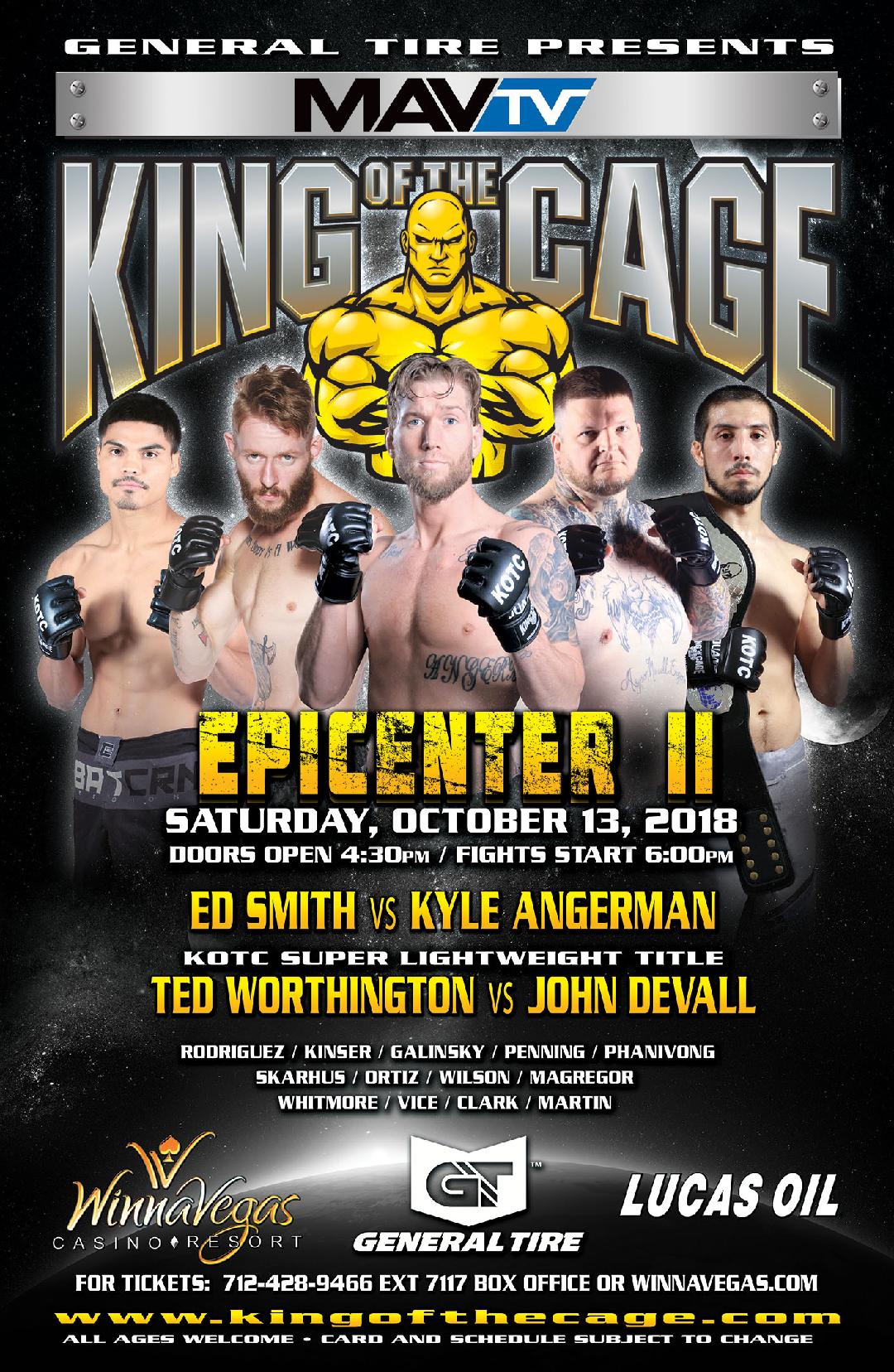 King of the Cage Returns to WinnaVegas Casino Resort on October 13 for “EPICENTER II”