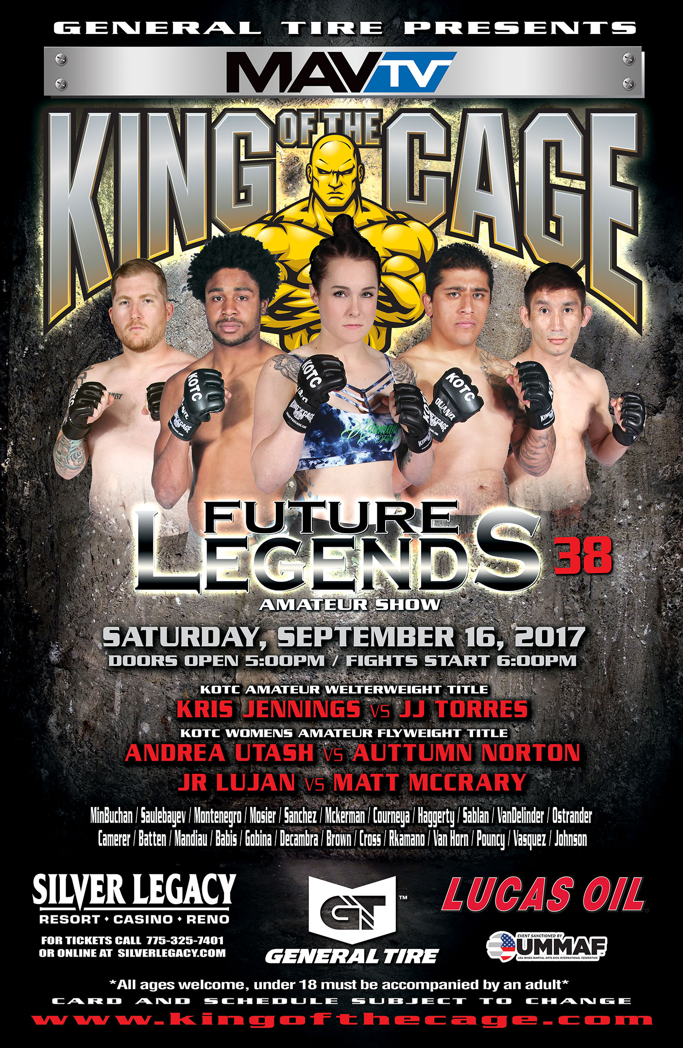 King of the Cage Returns to Silver Legacy Resort Casino Reno on September 16th for “FUTURE LEGENDS 38”