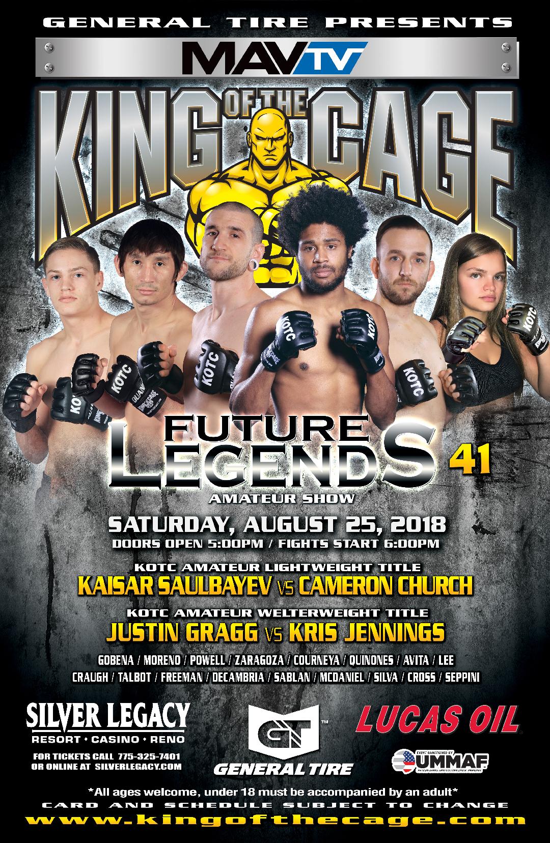 King of the Cage Returns to Silver Legacy Resort Casino Reno on August 25 for “FUTURE LEGENDS 41”