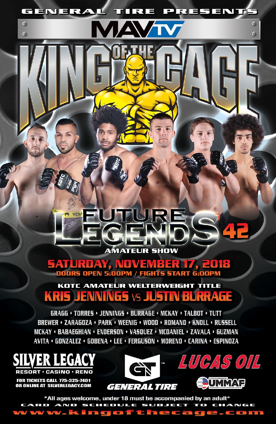 King of the Cage Returns to Silver Legacy Resort Casino Reno on November 17 for “FUTURE LEGENDS 42”