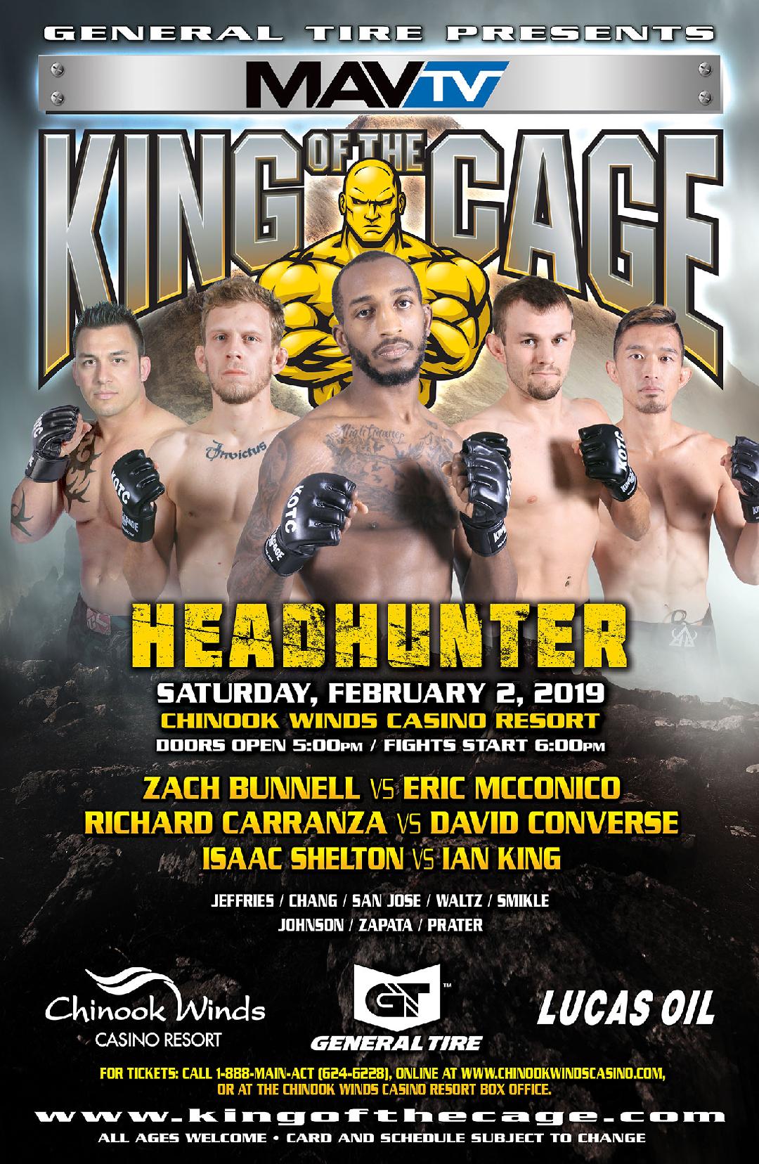 King of the Cage Returns to Chinook Winds Casino Resort on February 2 for “HEADHUNTER”