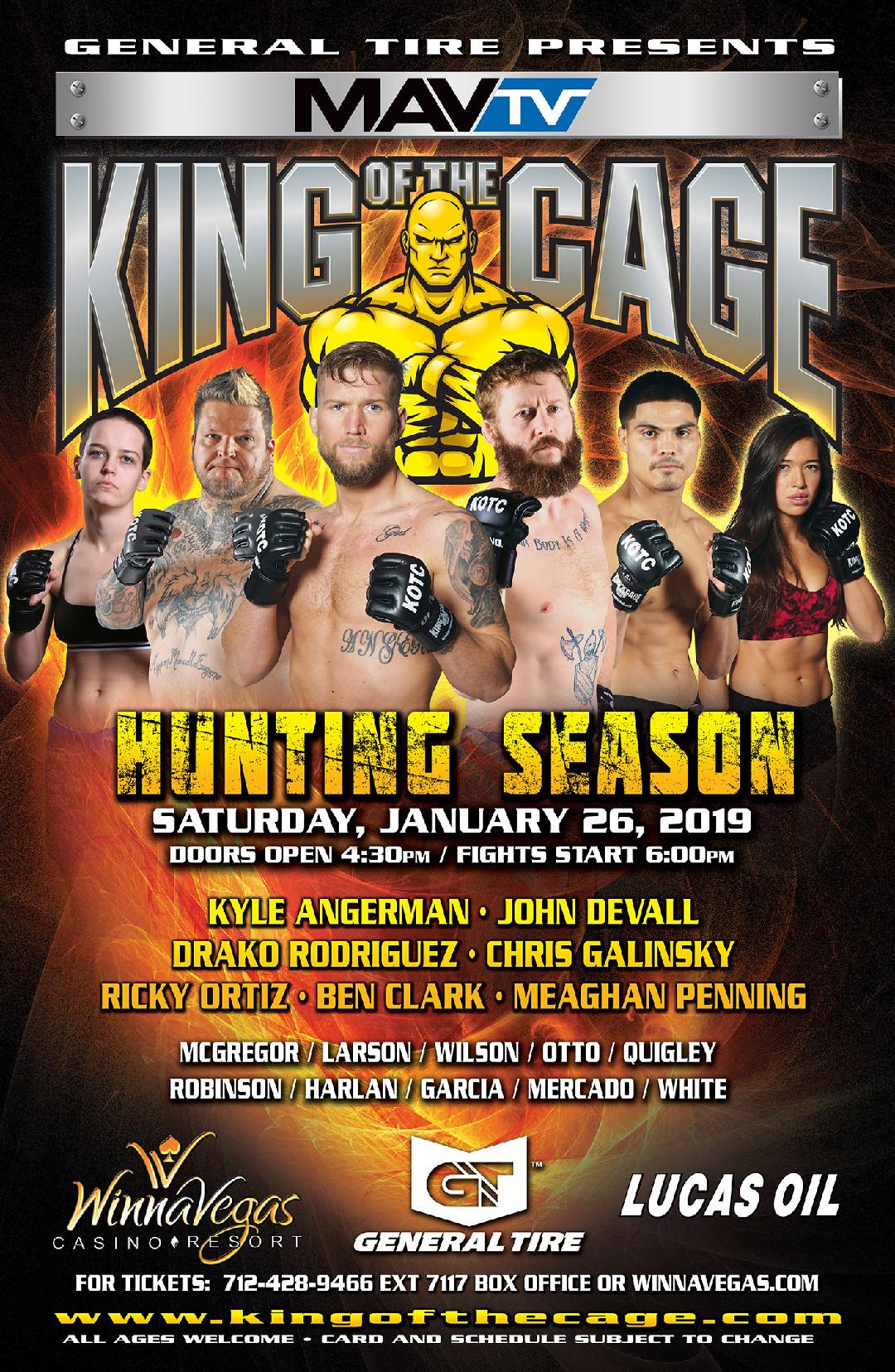 King of the Cage Returns to WinnaVegas Casino Resort on January 26 for “HUNTING SEASON”