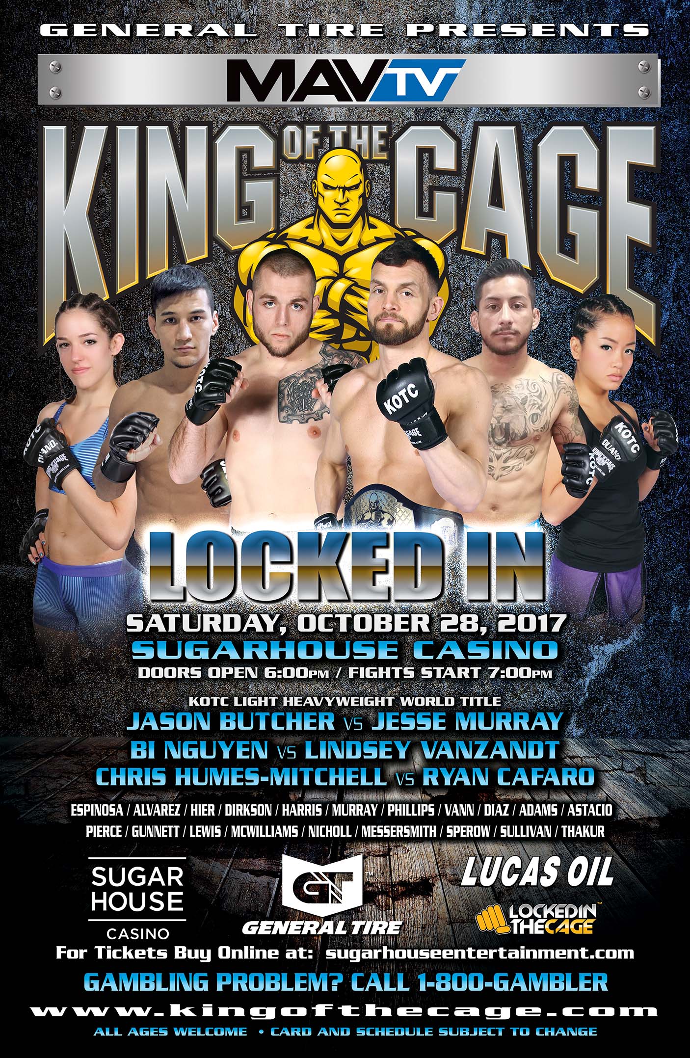 King of the Cage Announces Fight Card for SugarHouse Casino in Philadelphia October 28 for “LOCKED IN”