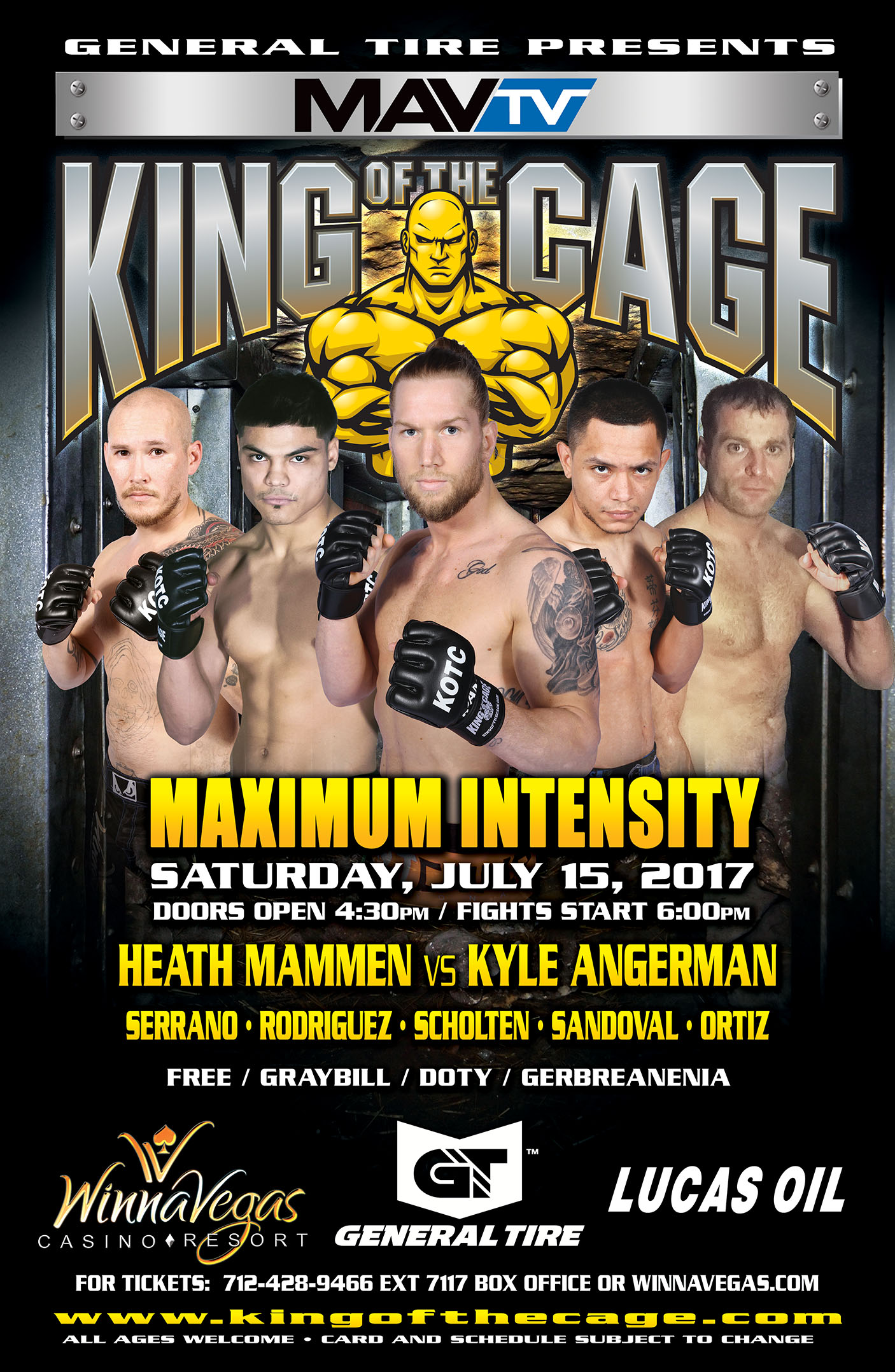 King of the Cage Returns to WinnaVegas Casino Resort on July 15 for “MAXIMUM INTENSITY”