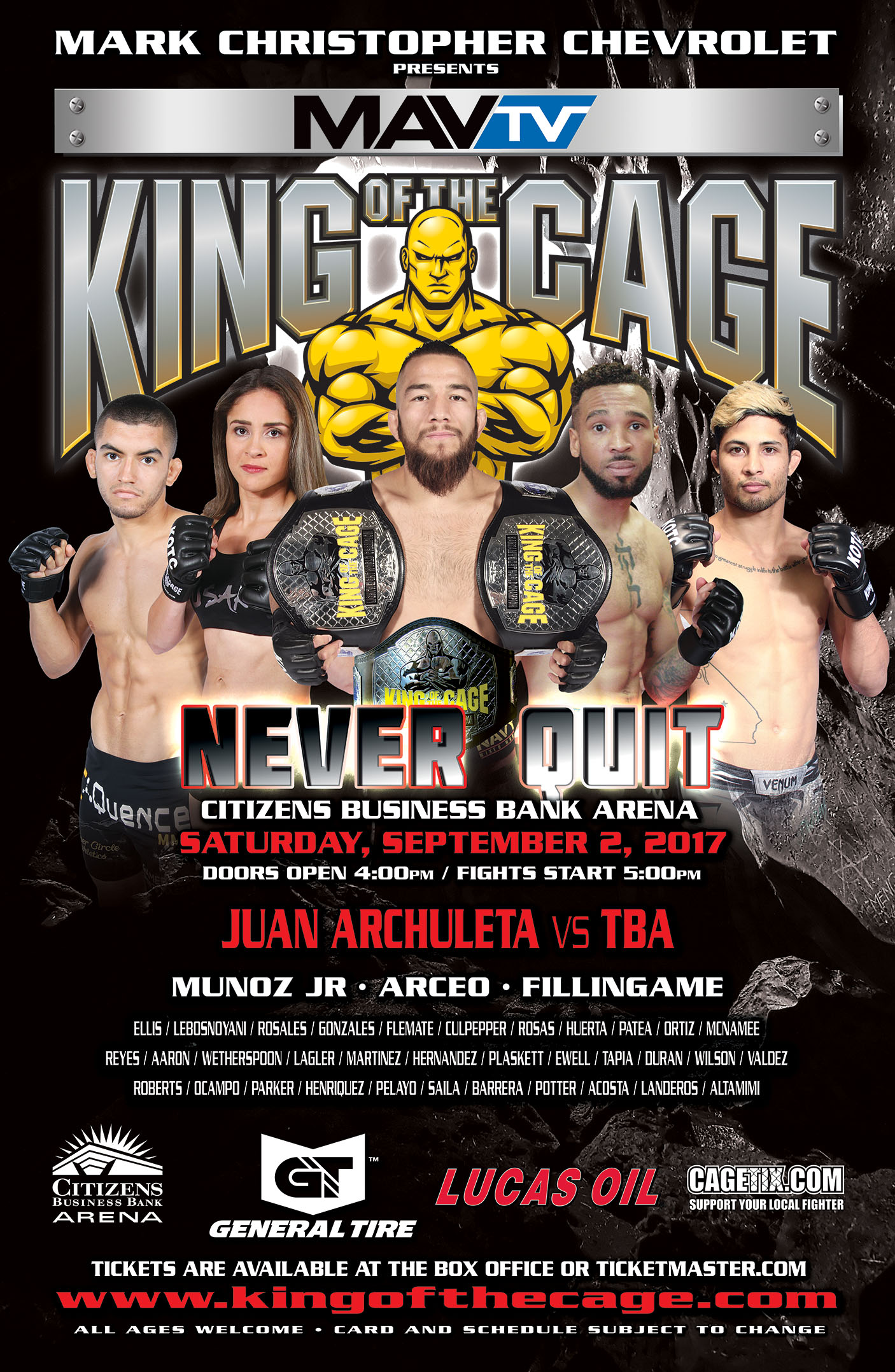 King of the Cage Returns to Citizens Business Bank Arena on September 2 for “NEVER QUIT”