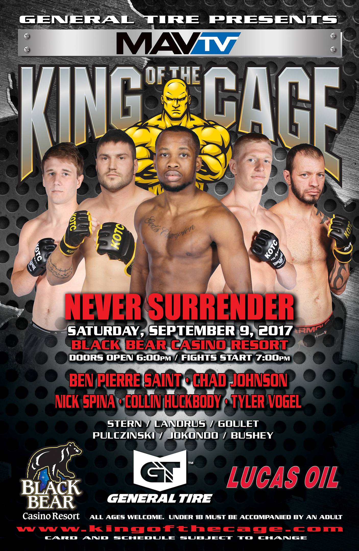 King of the Cage Returns to Black Bear Casino Resort on September 9 for “NEVER SURRENDER”