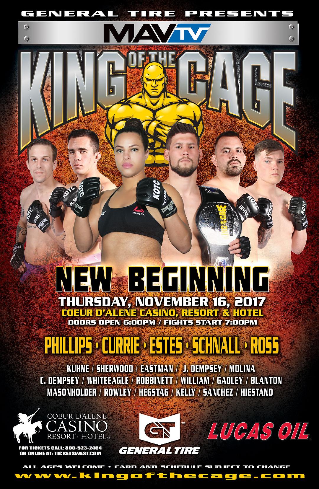 King of the Cage Announces Main Event for Coeur d’Alene Casino on November 16 for “NEW BEGINNING”