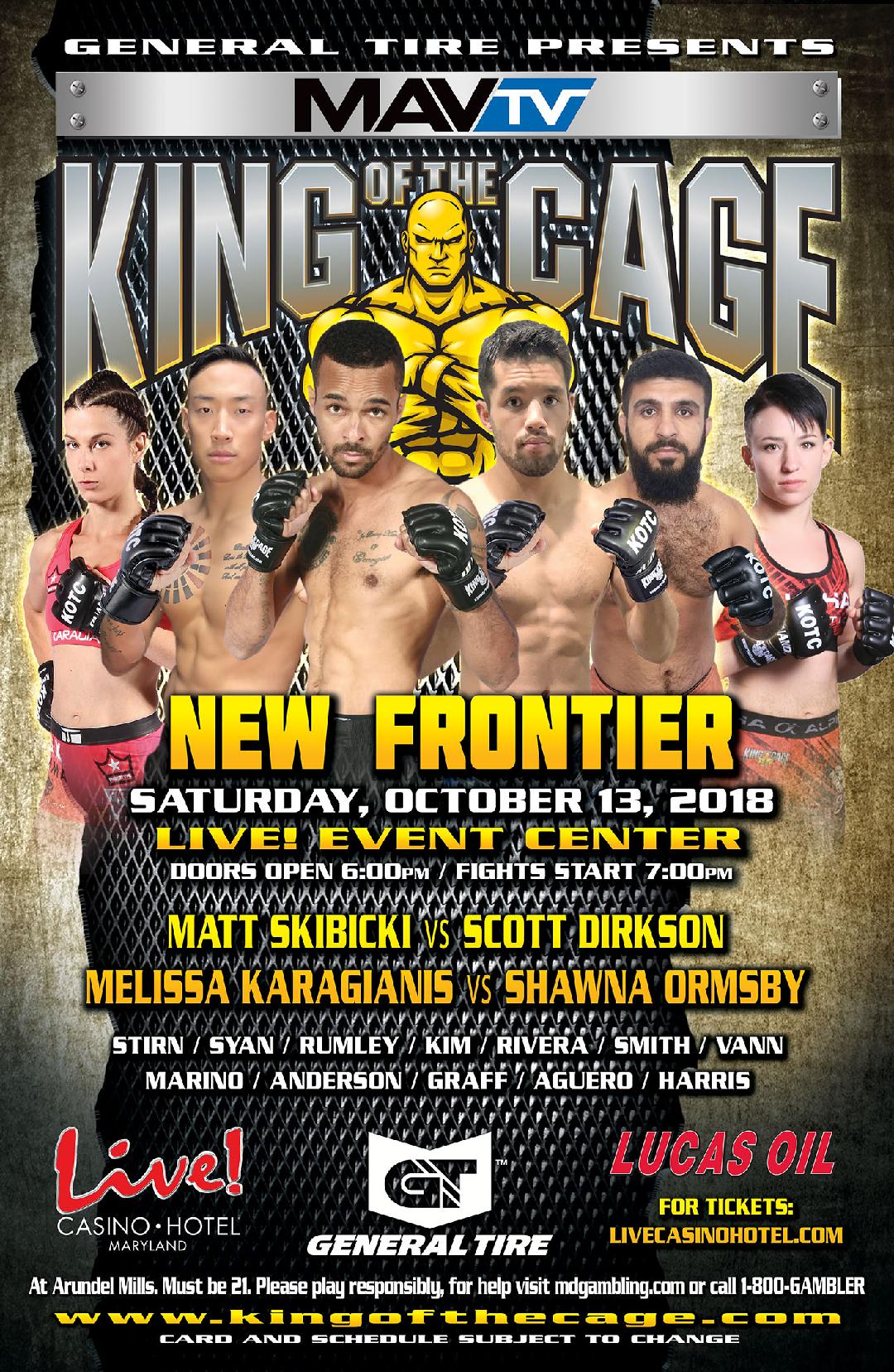 King of the Cage Debuts at Live! Casino & Hotel Maryland on October 13 for “NEW FRONTIER”