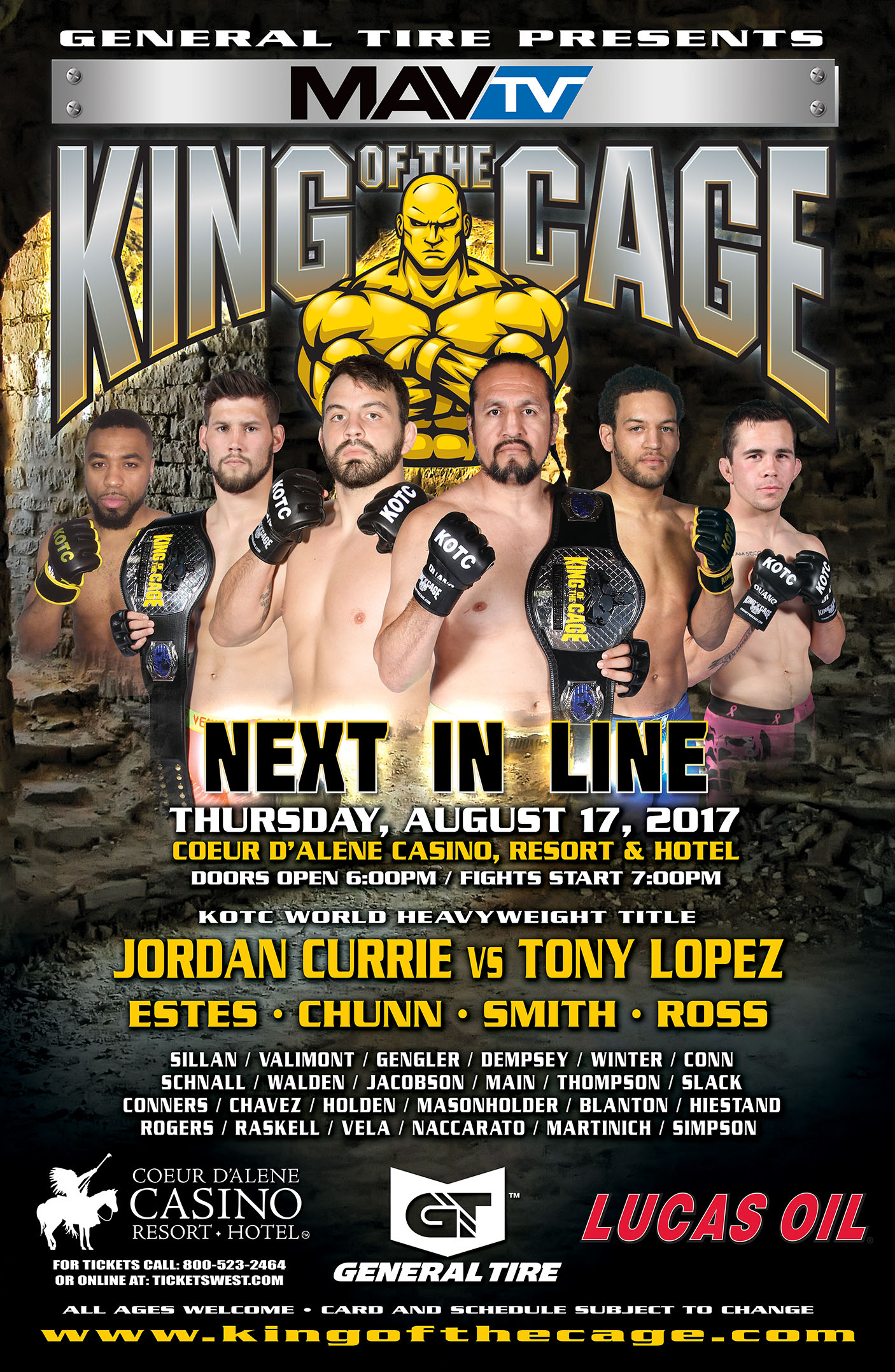 King of the Cage Returns to Coeur D’Alene Casino Resort on August 17 for “NEXT IN LINE”