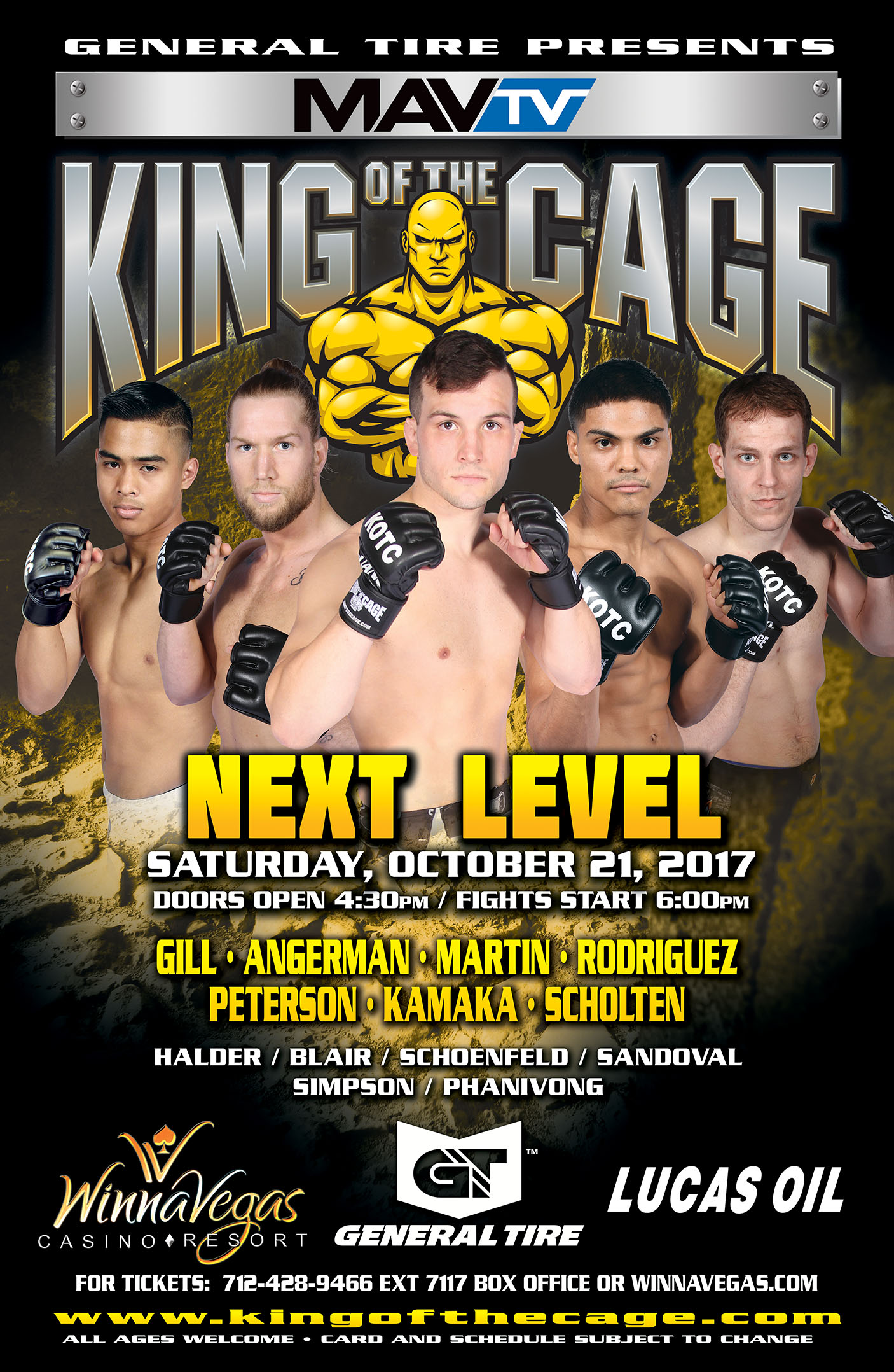 King of the Cage Returns to WinnaVegas Casino Resort on October 21 for “NEXT LEVEL”