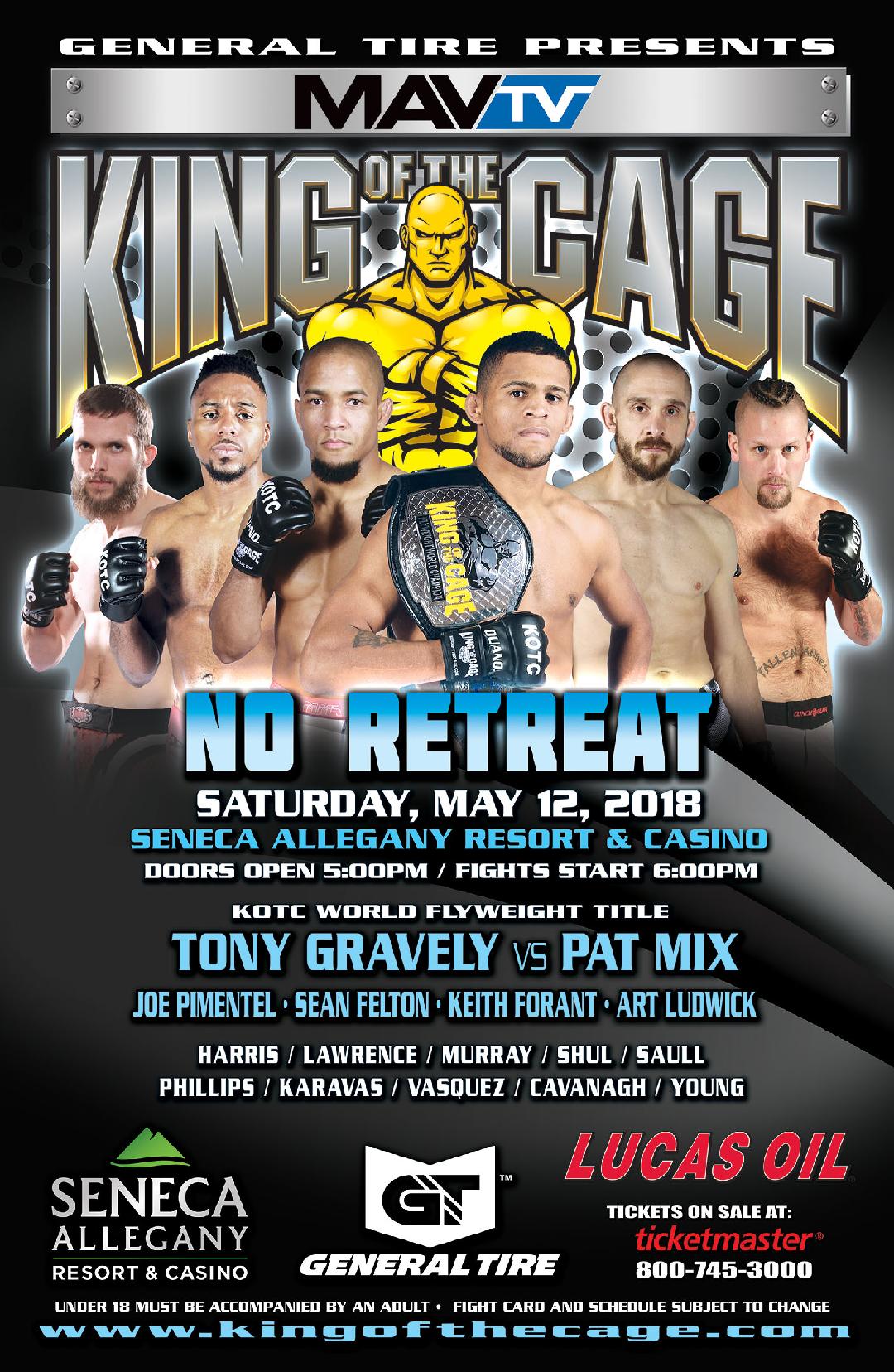 King of the Cage Returns to Seneca Allegany Resort & Casino on May 12 for “NO RETREAT”