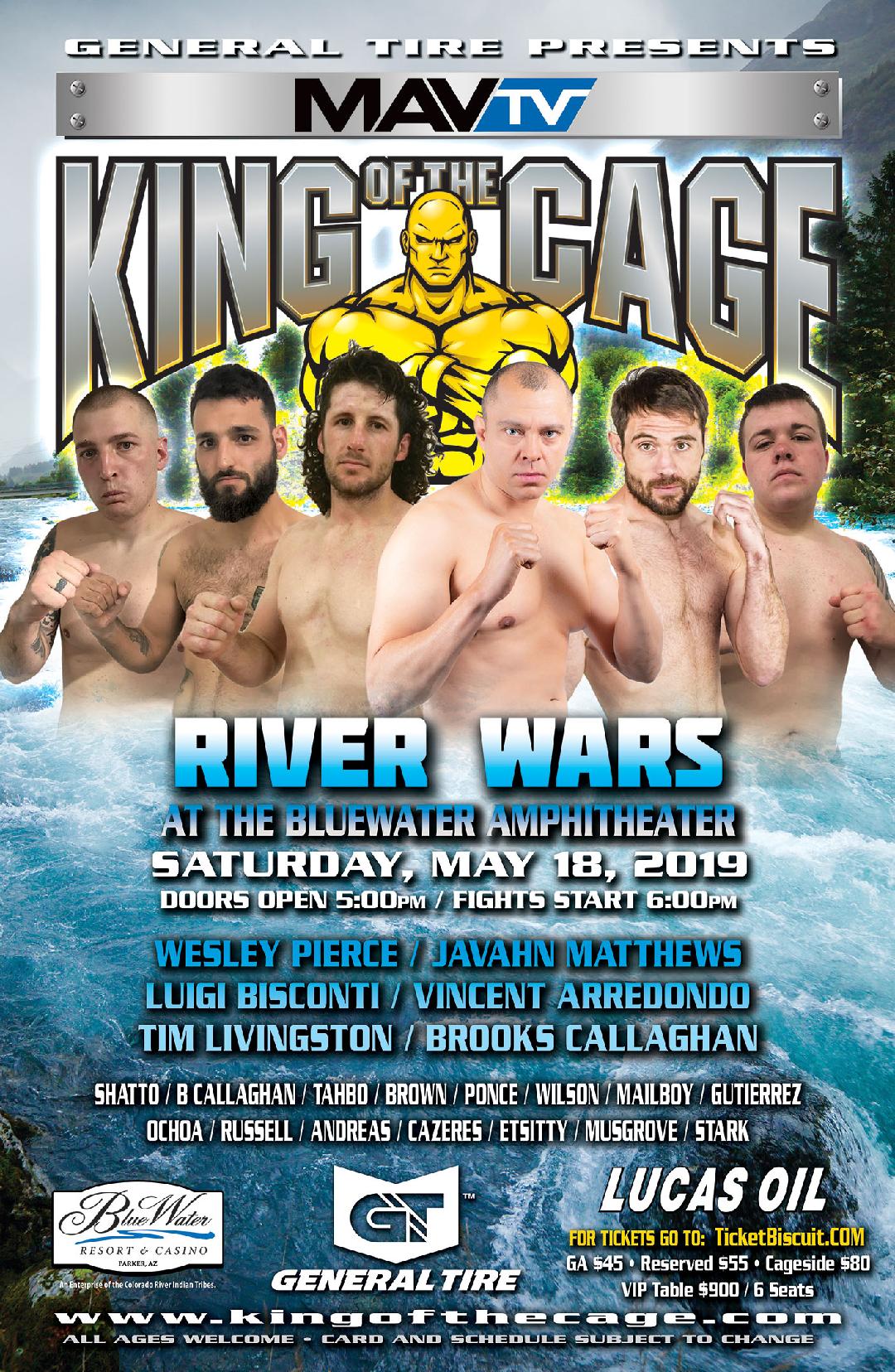 King of the Cage Debuts at BlueWater Resort & Casino on May 18, 2019 for “RIVER WARS”