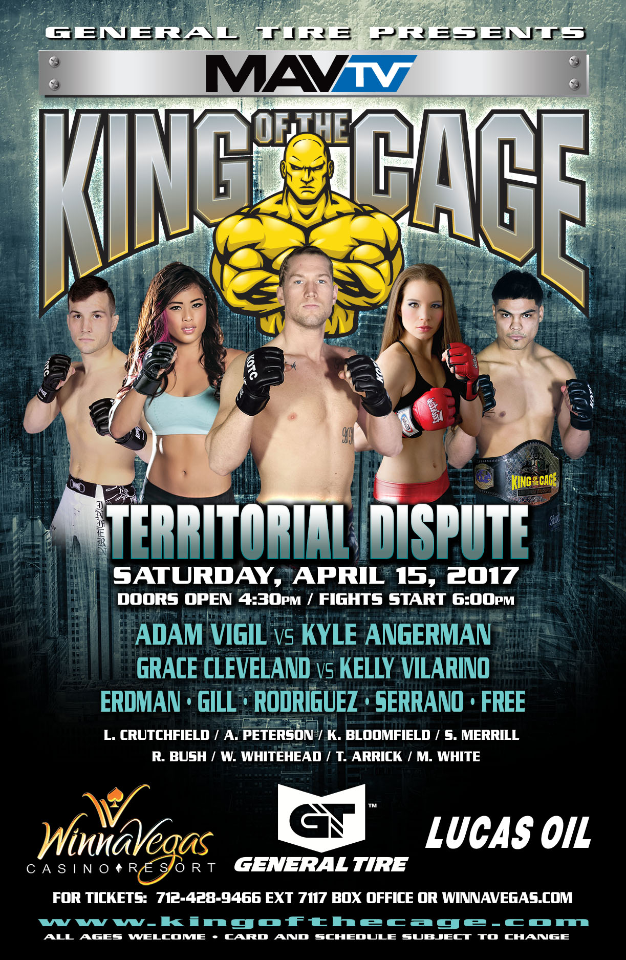 King of the Cage Returns to WinnaVegas Casino Resort on April 15 for “TERRITORIAL DISPUTE”