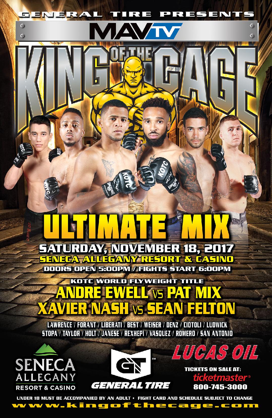 King of the Cage Announces Fight Card for Seneca Allegany Resort & Casino on November 18 for “ULTIMATE MIX”