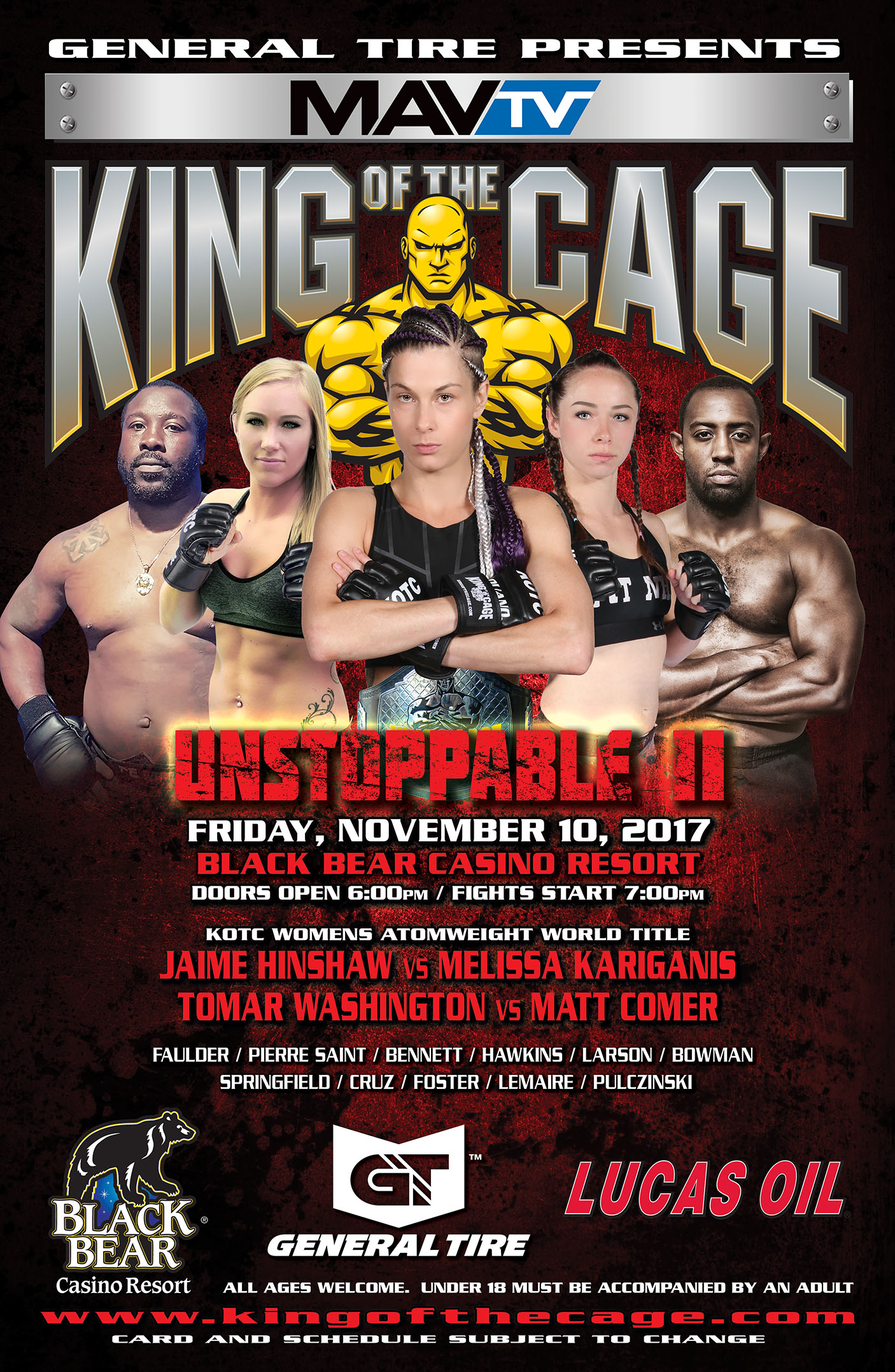 King of the Cage Returns to Black Bear Casino Resort on November 10 for “UNSTOPPABLE II”