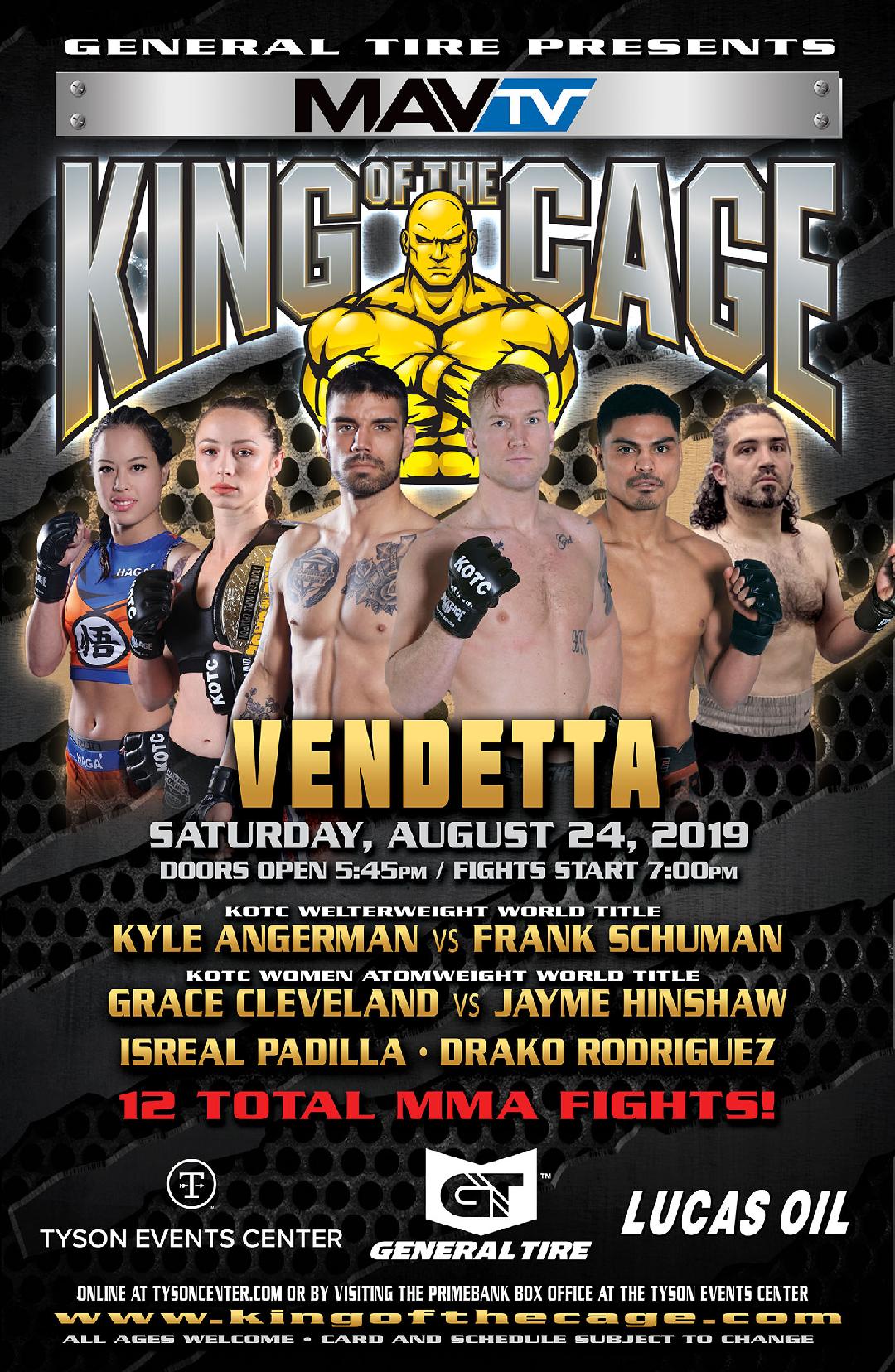 King of the Cage Announces Fighters to Headline at Tyson Events Center on August 24 for “VENDETTA”